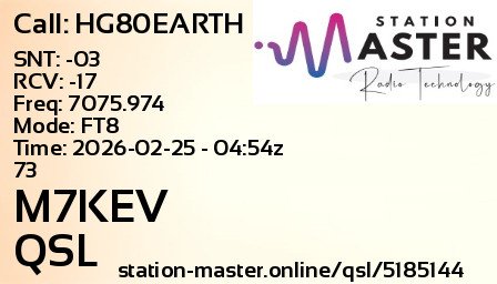 QSL Card for M7KEV QSO with HG80EARTH