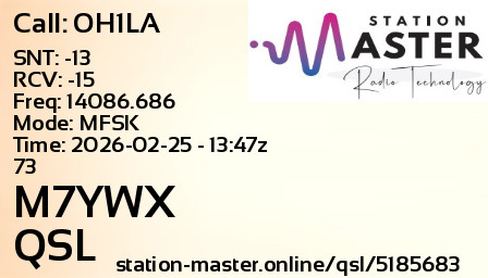 QSL Card for M7YWX QSO with OH1LA