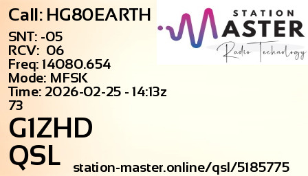 QSL Card for G1ZHD QSO with HG80EARTH
