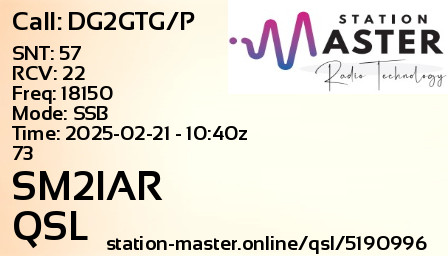 QSL Card for SM2IAR QSO with DG2GTG/P