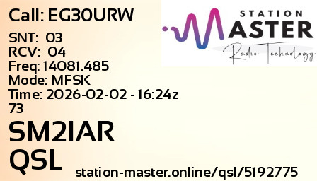 QSL Card for SM2IAR QSO with EG30URW