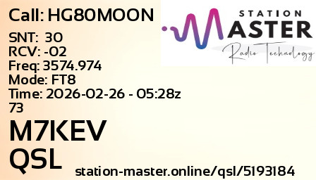 QSL Card for M7KEV QSO with HG80MOON