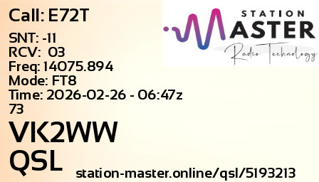 QSL Card for VK2WW QSO with E72T