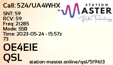 QSL Card for OE4EIE QSO with 5Z4/UA4WHX