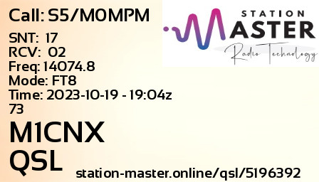 QSL Card for M1CNX QSO with S5/M0MPM