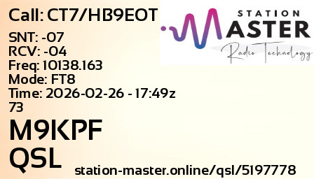 QSL Card for M9KPF QSO with CT7/HB9EOT