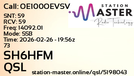 QSL Card for SH6HFM QSO with OE100OEVSV