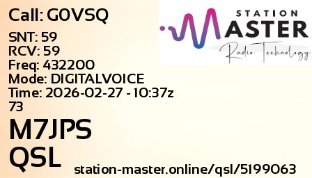 QSL Card for M7JPS QSO with G0VSQ