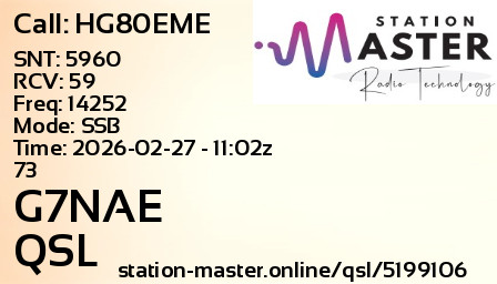 QSL Card for G7NAE QSO with HG80EME