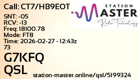 QSL Card for G7KFQ QSO with CT7/HB9EOT