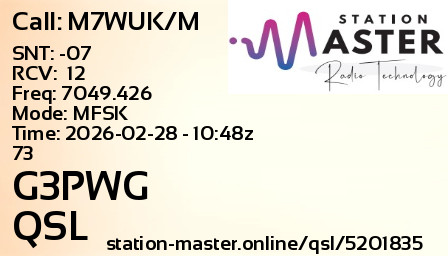 QSL Card for G3PWG QSO with M7WUK/M