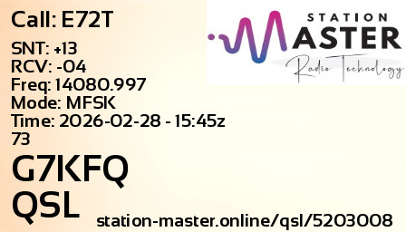 QSL Card for G7KFQ QSO with E72T