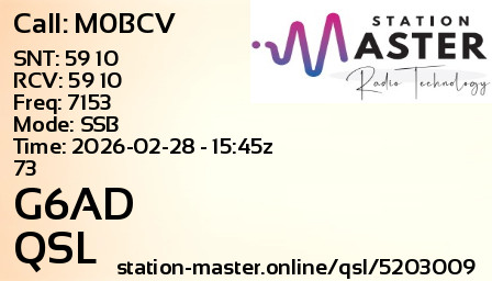 QSL Card for G6AD QSO with M0BCV