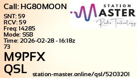 QSL Card for M9PFX QSO with HG80MOON