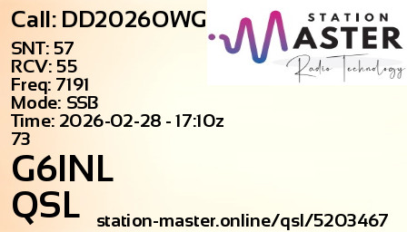 QSL Card for G6INL QSO with DD2026OWG