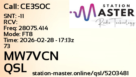 QSL Card for MW7VCN QSO with CE3SOC
