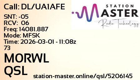 QSL Card for M0RWL QSO with DL/UA1AFE