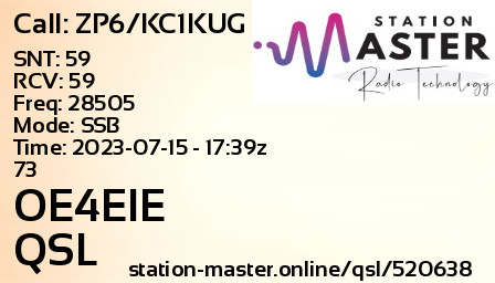 QSL Card for OE4EIE QSO with ZP6/KC1KUG
