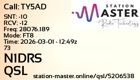 QSL Card for N1DRS QSO with TY5AD