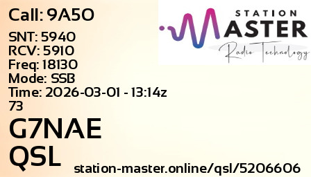 QSL Card for G7NAE QSO with 9A5O