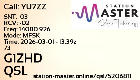 QSL Card for G1ZHD QSO with YU7ZZ