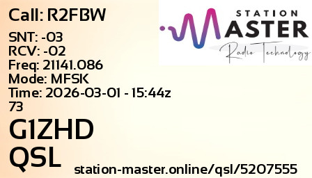 QSL Card for G1ZHD QSO with R2FBW