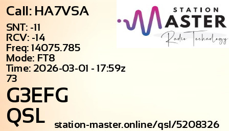 QSL Card for G3EFG QSO with HA7VSA