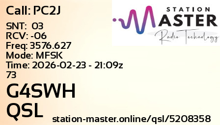 QSL Card for G4SWH QSO with PC2J