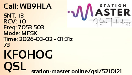 QSL Card for KF0HOG QSO with WB9HLA