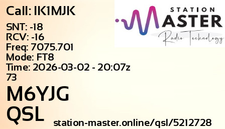 QSL Card for M6YJG QSO with IK1MJK