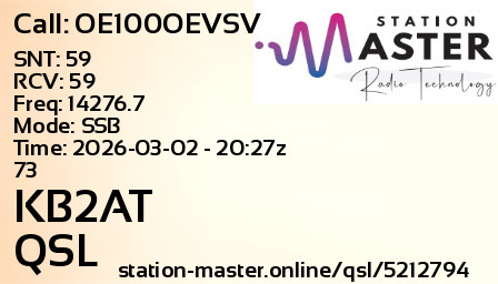 QSL Card for KB2AT QSO with OE100OEVSV
