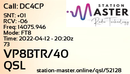 QSL Card for VP8BTR/40 QSO with DC4CP