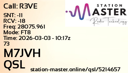 QSL Card for M7JVH QSO with R3VE