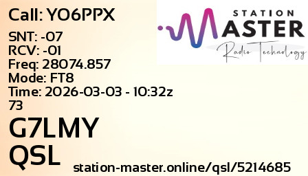QSL Card for G7LMY QSO with YO6PPX