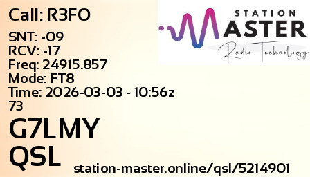 QSL Card for G7LMY QSO with R3FO