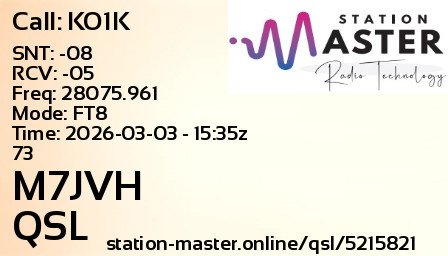 QSL Card for M7JVH QSO with KO1K