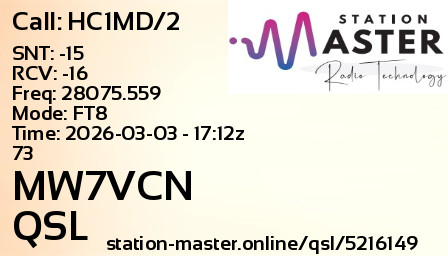 QSL Card for MW7VCN QSO with HC1MD/2
