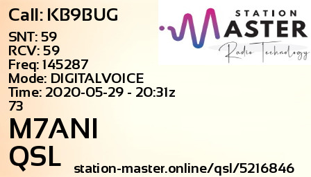 QSL Card for M7ANI QSO with KB9BUG
