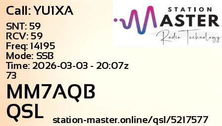 QSL Card for MM7AQB QSO with YU1XA