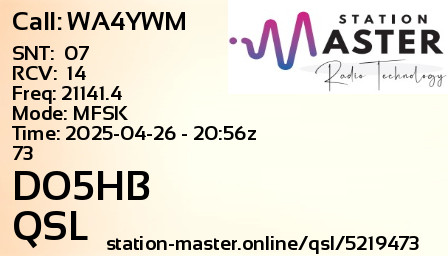 QSL Card for DO5HB QSO with WA4YWM