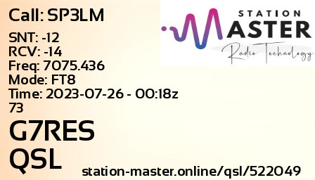 QSL Card for G7RES QSO with SP3LM
