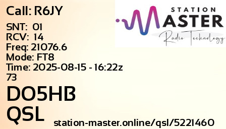 QSL Card for DO5HB QSO with R6JY