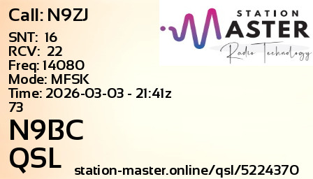 QSL Card for N9BC QSO with N9ZJ