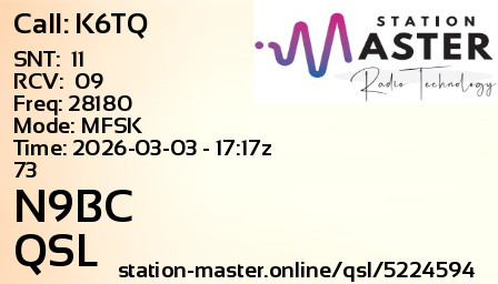 QSL Card for N9BC QSO with K6TQ