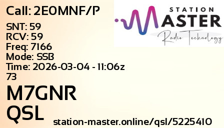 QSL Card for M7GNR QSO with 2E0MNF/P