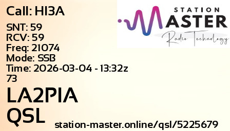 QSL Card for LA2PIA QSO with HI3A