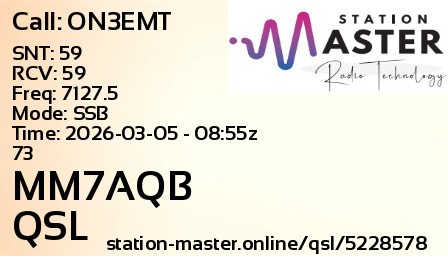 QSL Card for MM7AQB QSO with ON3EMT