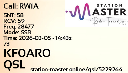 QSL Card for KF0ARO QSO with RW1A