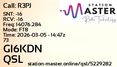QSL Card for GI6KDN QSO with R3PJ