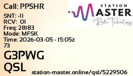 QSL Card for G3PWG QSO with PP5HR
